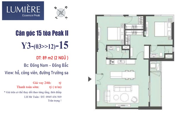 Trục căn 15 tòa Y3 LUMIÈRE Essence Peak II 